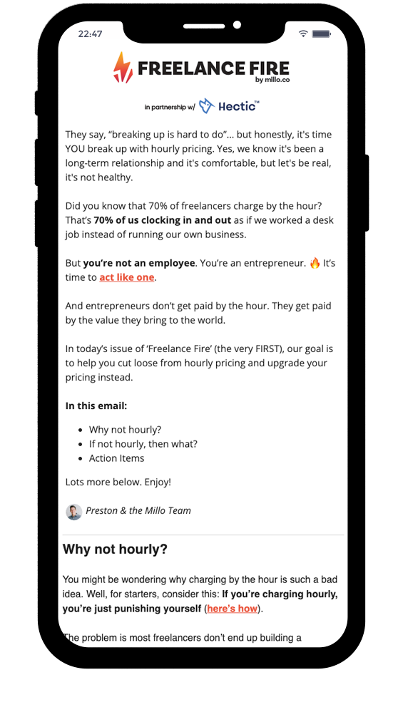 Freelance Fire Newsletter on Mobile Phone